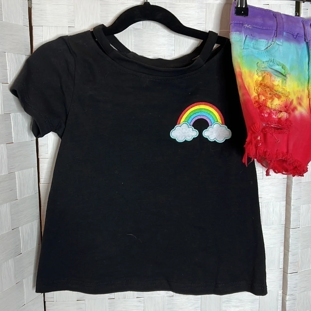 Black Cold Shoulder Tee-Shirt With Tie Dye Denim